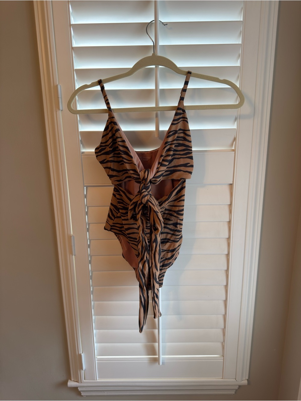 aerie Tan and Black Zebra-Print Tie-Front Swimsuit/Bodysuit